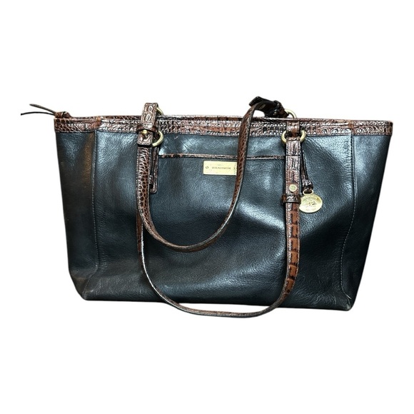 Brahmin Arno Tuscan Black and Brown Leather Satchel Shoulder Bag Purse - Vintage - Picture 2 of 9